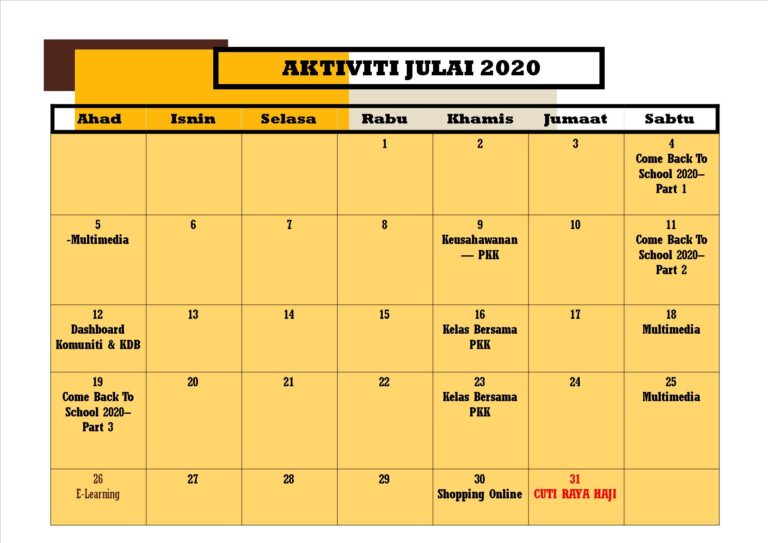 Aktiviti Julai 2020